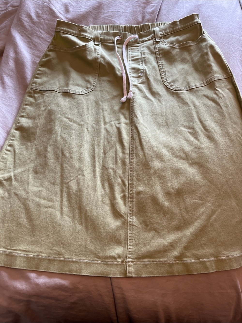 Denim & Co Women’s Casual Drawstring A-Line Skirt — Light Olive Green Sz L